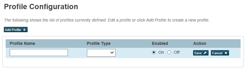 View of Profile Configuration page