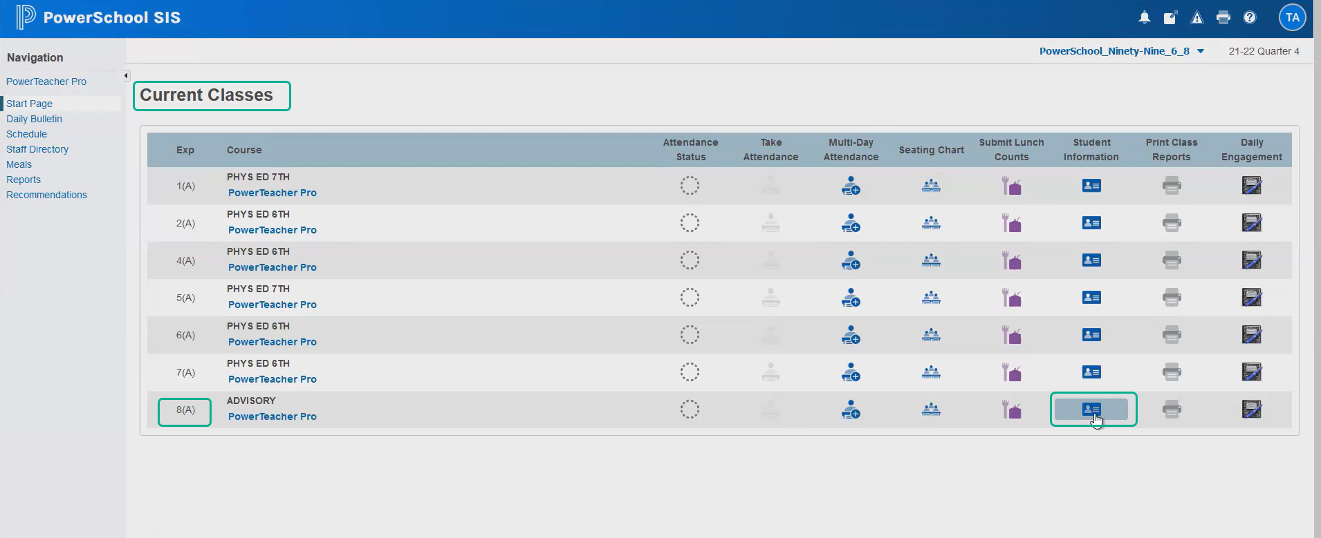 PowerTeacher Pro - Current Classes